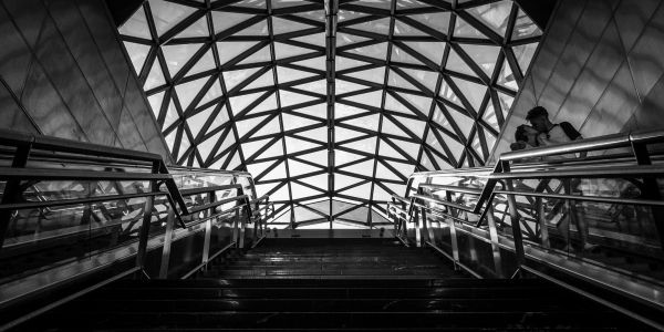 lumière, noir et blanc, gens, homme, architecture, femme