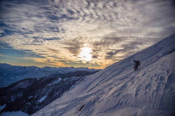 山,雪,冬季,云,天空,太阳