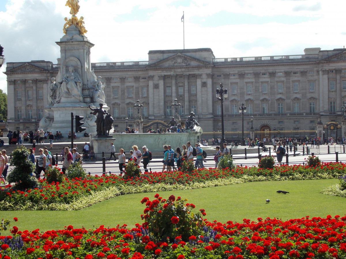 Blume, Palast, Monument, Sommer-, Park, Wahrzeichen, Garten, London, Denkmal, Touristen, Stadtplatz, Menschen, Buckingham, Städtereise