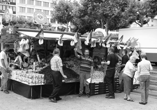 black and white, people, street, crowd, market, monochrome