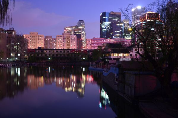 Licht,Skyline,Nacht-,Stadt,Sonnenuntergang,Wolkenkratzer