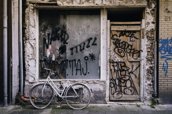 drum, stradă, alee, bicicletă, bicicletă, perete