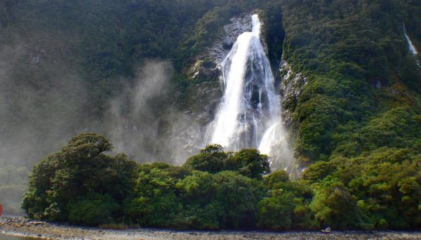 water, waterfall, wildlife, body of water, mountains, newzealand