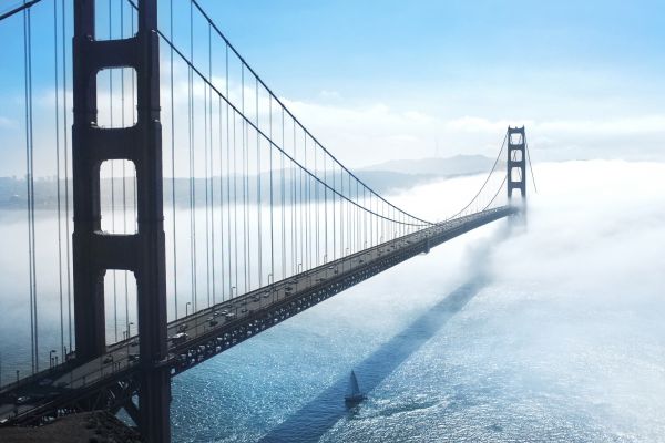 water,architecture,fog,bridge,suspension bridge,line