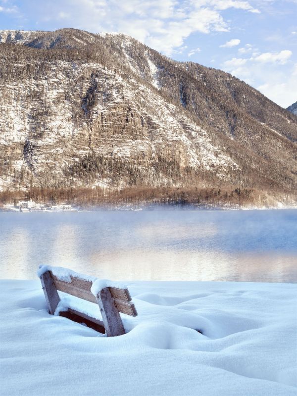 banco, invierno, invernal, lago, Hallstatt, Magia de invierno