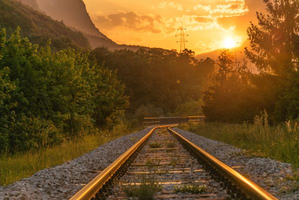 track,landscape,nature,forest,mountain,sunrise