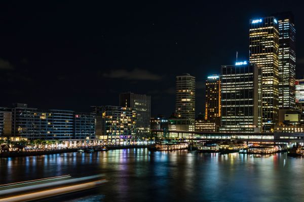 light, skyline, night, view, horizon, dock