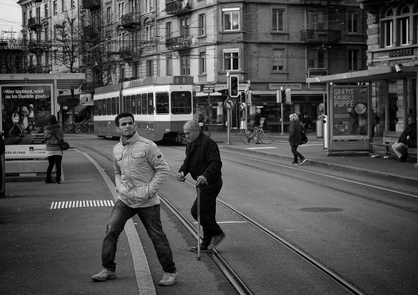 peatonal, invierno, en blanco y negro, gente, la carretera, calle