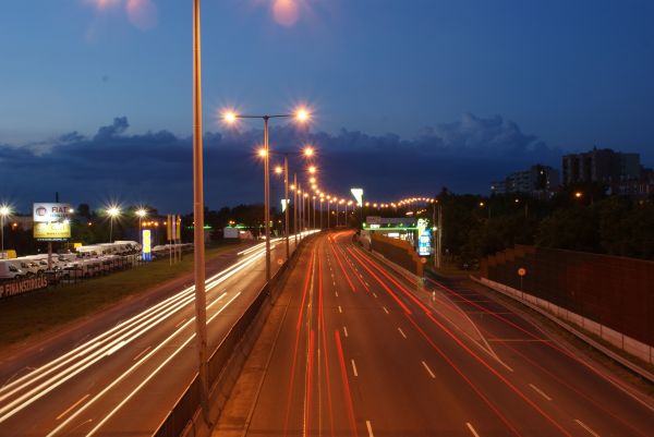 lumière, le coucher du soleil, route, circulation, nuit, pont