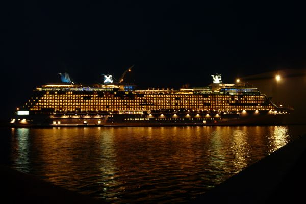 海,夜,船,ドック,夕暮れ,イブニング