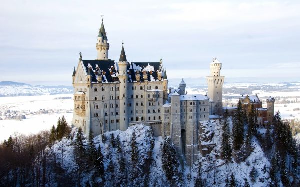 panorama,montanha,construção,castelo,neve,inverno