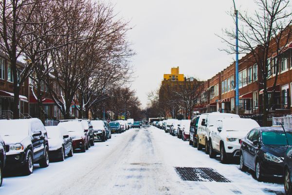 śnieg, obszar miejski, sąsiedztwo, miasto, ulica, zimowy