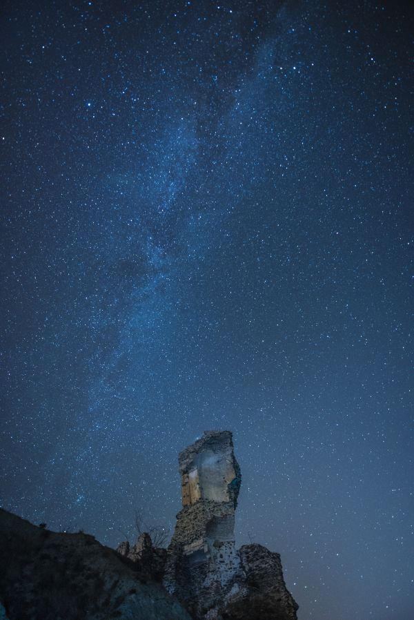 nebe, noc, hvězda, mléčná dráha, kosmos, budova