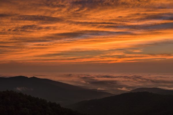 地平線, 山, 雲, 空, 日の出, 風景