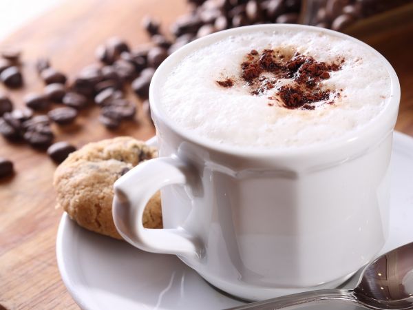 tavolo, caffè, schiuma, tazza, latte macchiato, cioccolata calda