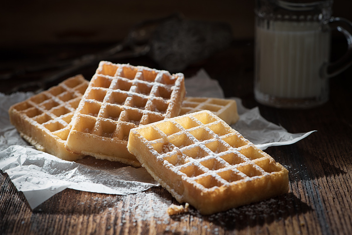 doce, prato, refeição, Comida, café da manhã, cozimento, fechar, sobremesa, comer, waffle, delicioso, cozido, Assar, Até assado, Pastelaria, açucar em pó, açúcar, Waffles, Doçura, lanche, Waffle belga