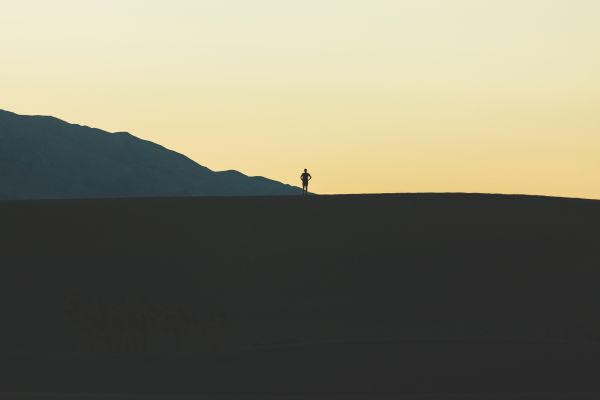 landschap, zand, horizon, berg-, silhouet, persoon