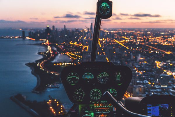 Skyline, Stadt, Wolkenkratzer, Licht, Nacht-, Fliege