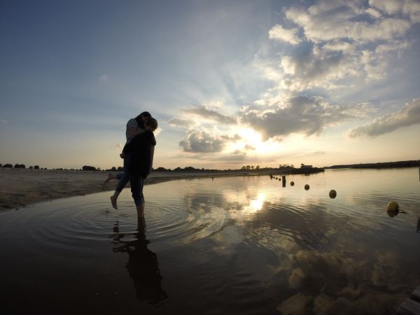 人, 海滩, 海, 滨, 水, 砂