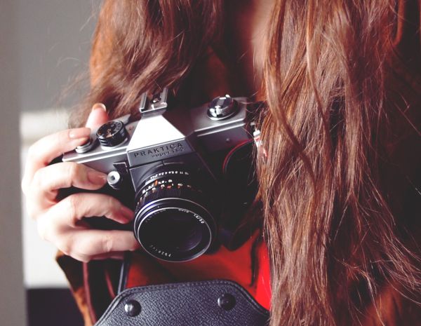 ragazza, macchina fotografica, fotografia, creativo, persone, tecnologia