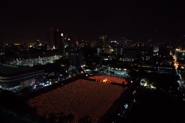 pessoas, noite, cidade, luz, grupo, Horizonte