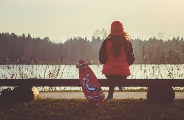 človek, ľudia, západ slnka, dopoludnia, skateboard, lavice