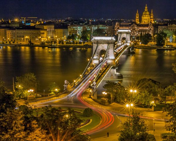 water,bridge,skyline,night,city,skyscraper