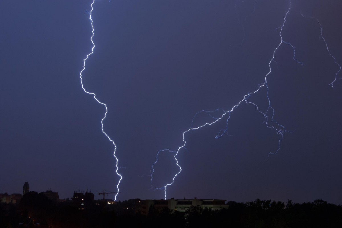 nuit, ville, Météo, orage, foudre, tonnerre, orage, phénomène, Ville, nuit, Clignote