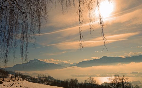 paesaggio, albero, acqua, natura, la neve, montagna