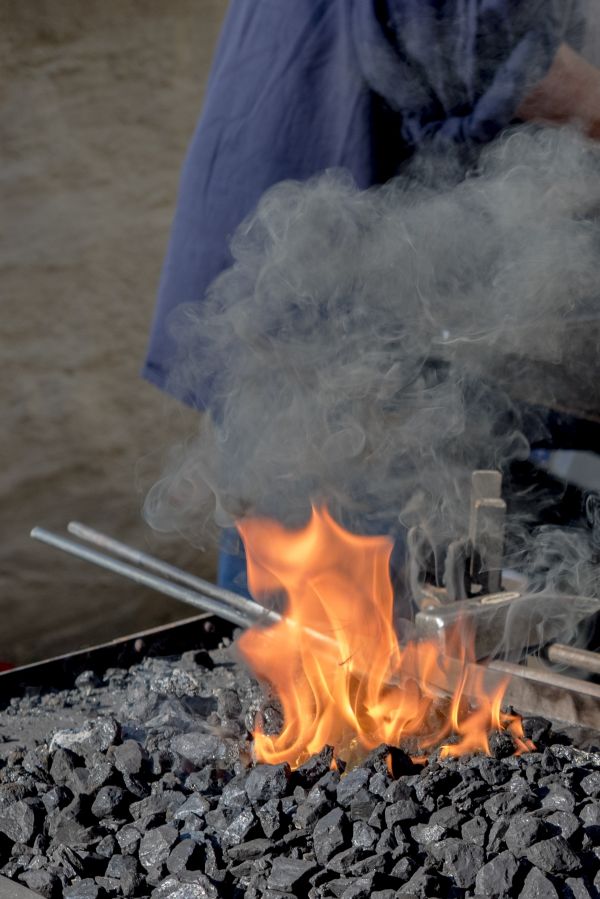 arbejde, hånd, værksted, Hammer, metal, flamme