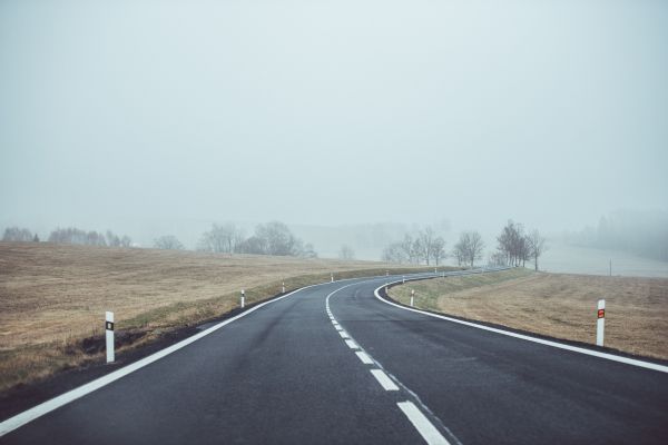 landschap, buitenshuis, weg, mist, mist, perspectief