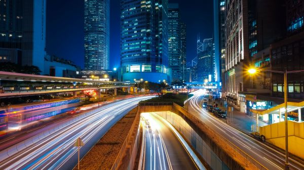 road,skyline,traffic,night,city,street