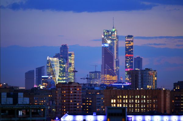 horisont, himmel, skyline, natt, by, skyskraper