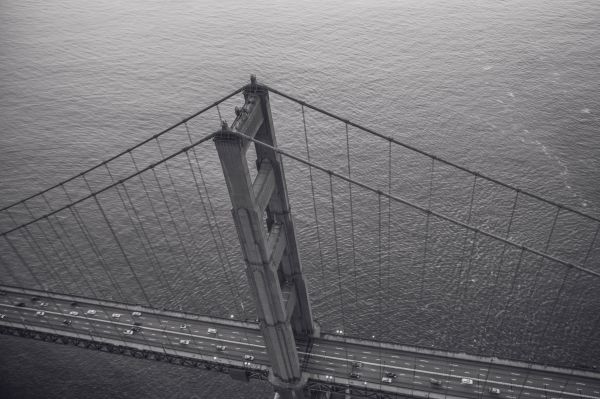 eau,noir et blanc,brouillard,pont,le pont du Golden Gate,San francisco