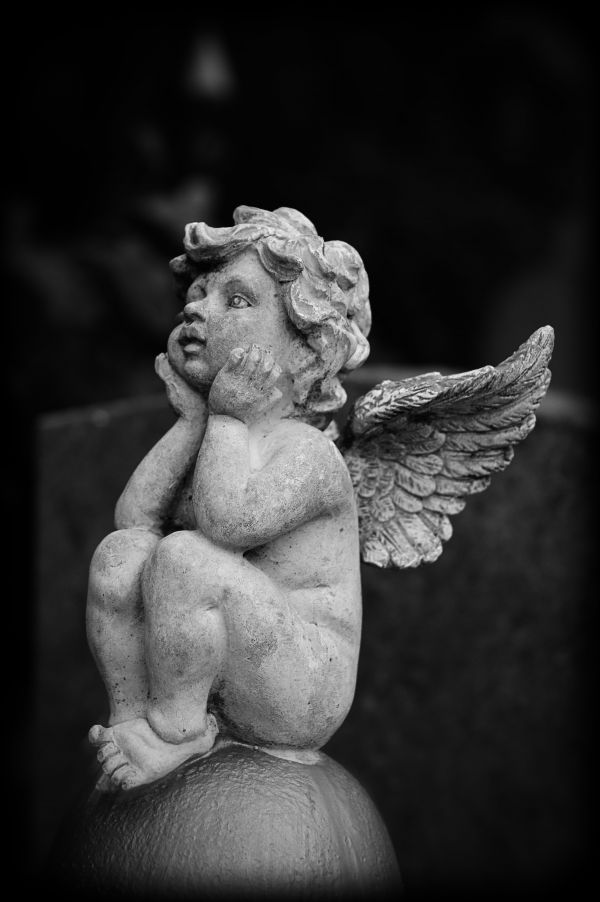 fotografía, Monumento, estatua, cementerio, en blanco y negro, oscuridad