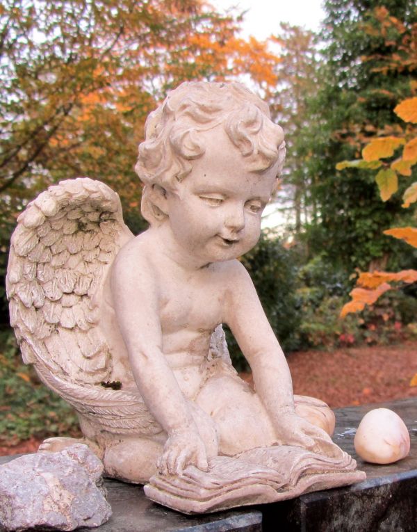 wing, monument, statue, cemetery, sitting, autumn