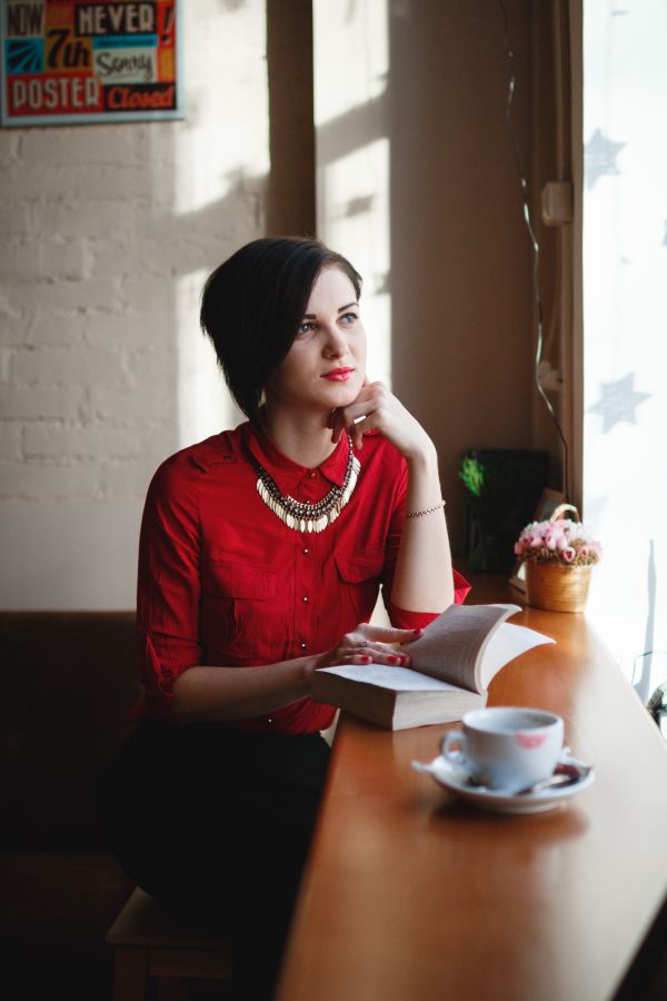 girl,woman,reading,portrait,red,black