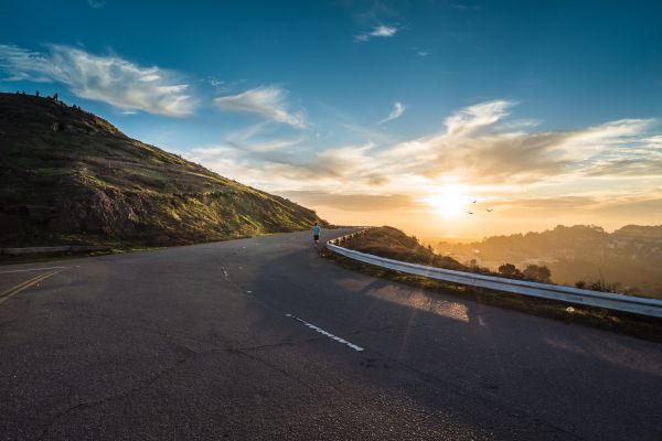 nube,horizonte,sol,la carretera,correr,cielo