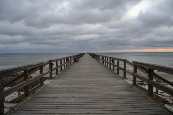 pláž, moře, pobřeží, oceán, horizont, dok