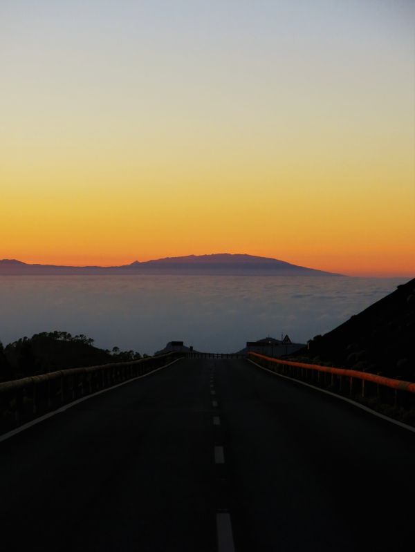 nebe, horizont, silnice, západ slunce, atmosférický jev, dosvit