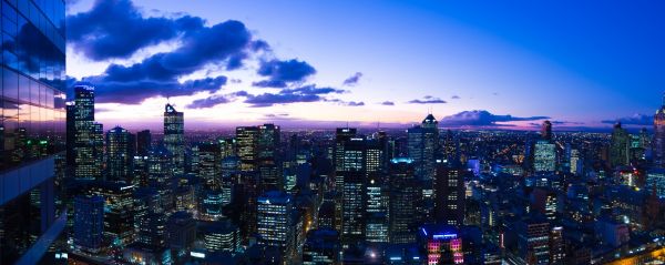 horizonte, horizonte, noche, edificio, ciudad, rascacielos