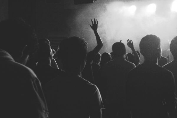 silhouette,music,light,black and white,people,smoke