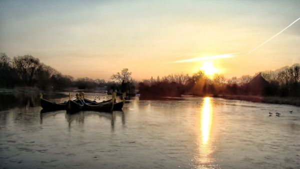 воды, природа, горизонт, силуэт, пылающий, люди