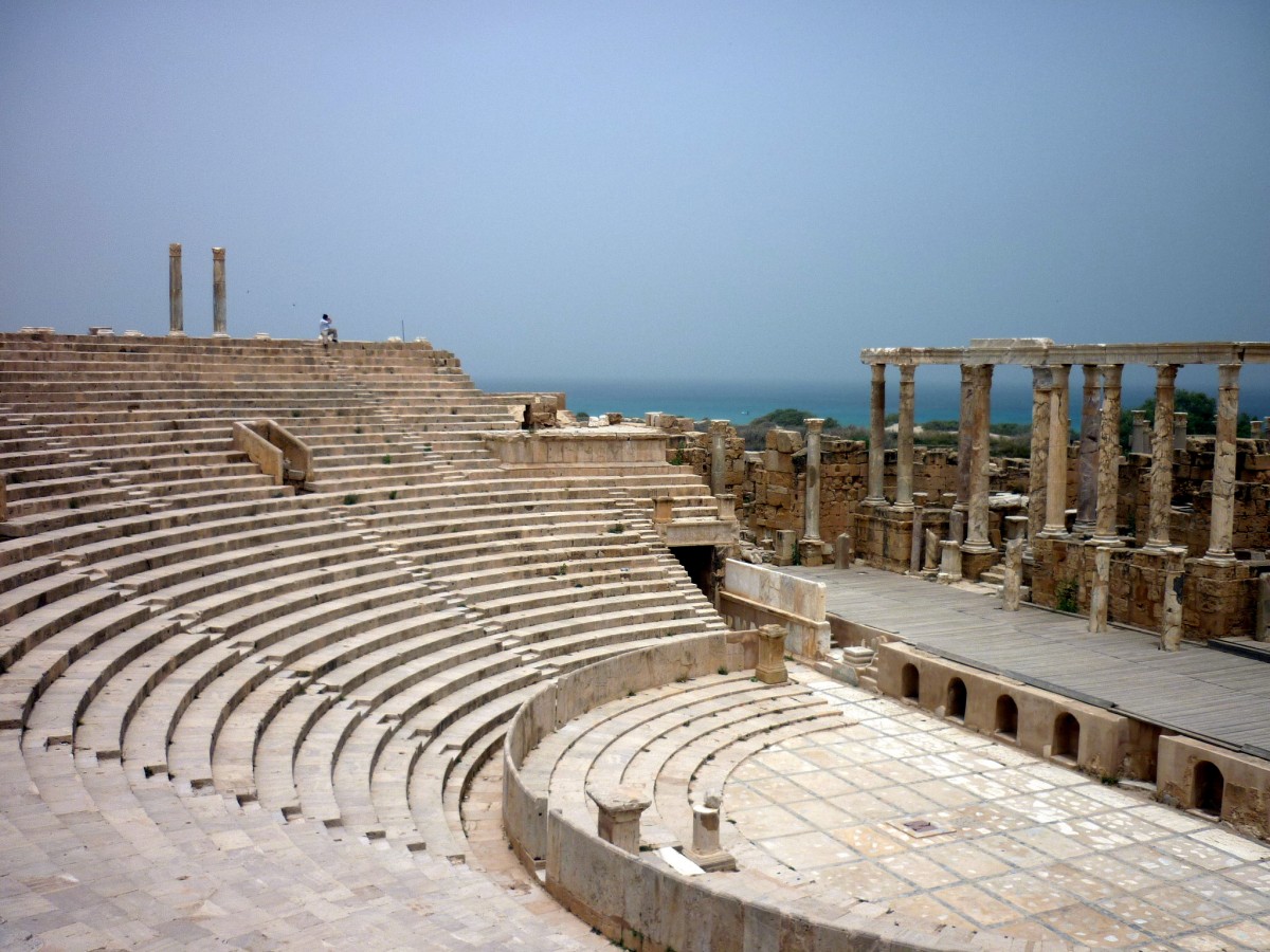 zee, zand, structuur, promenade, voetpad, vestingwerk, stadion, amfitheater, Romeins, geschiedenis, Libië, oude geschiedenis, sport venue, outdoor structuur