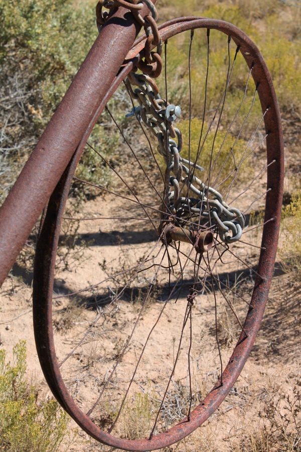 wood, rust, wheel, desert, bicycle, vehicle