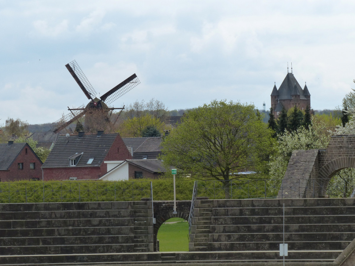 Moulin à vent, vent, bâtiment, Voyage, moulin, archéologie, Allemagne, Xanten, Parc archéologique, Romanruins, zone rurale