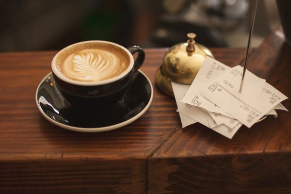 coffee, cup, counter, cafe, wood, foam