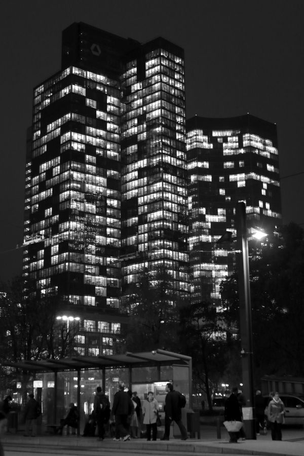 bianco e nero, architettura, orizzonte, notte, fotografia, strada