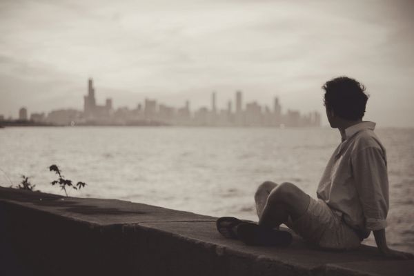 man,sea,person,black and white,water,people