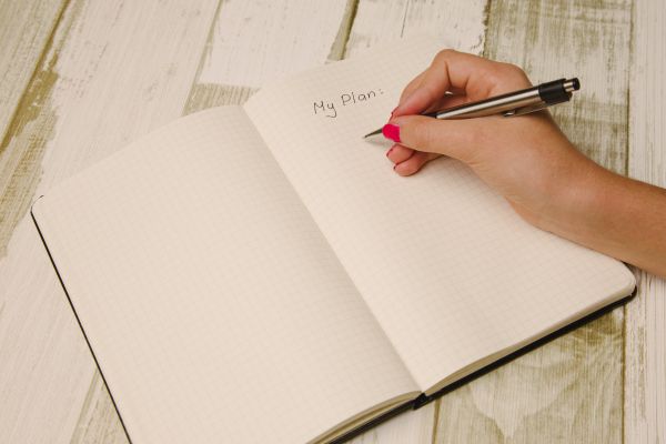 bureau, carnet, l'écriture, main, stylo, organisé